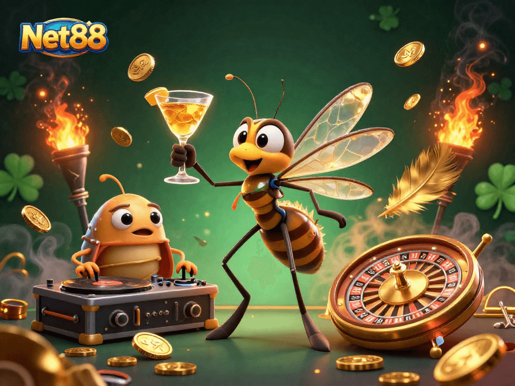 Net88 casino mascot visualizing fun through vibrant 3D characters and games, showcasing a unique gaming atmosphere.