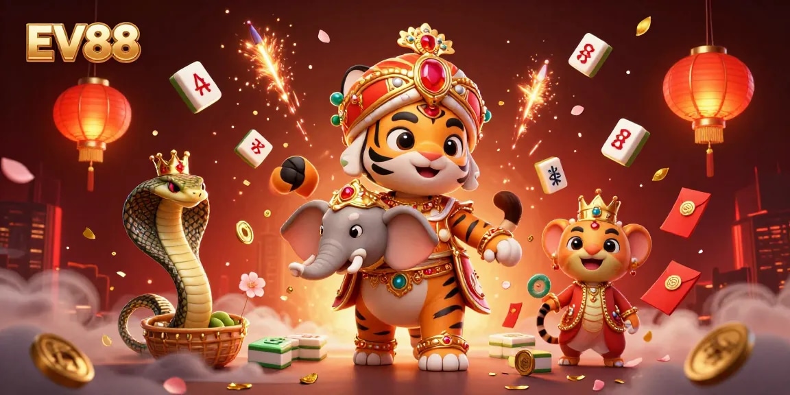 Experience winning with EV88 at an exciting Asian-themed casino illustration featuring characters and game elements.