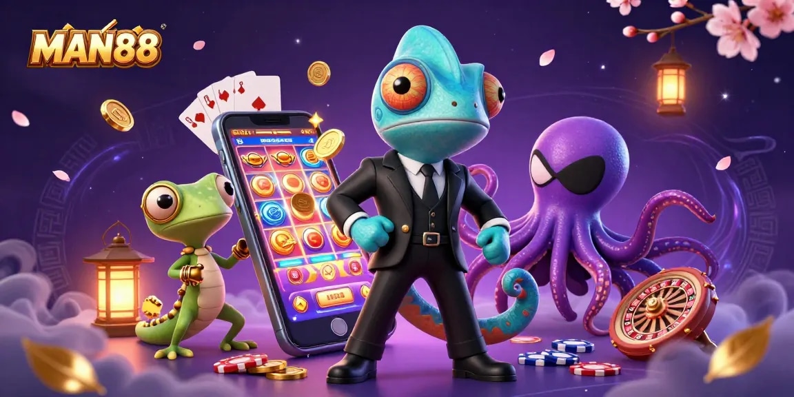 Experience MAN88's vibrant casino scene with dynamic characters and exciting gambling elements.
