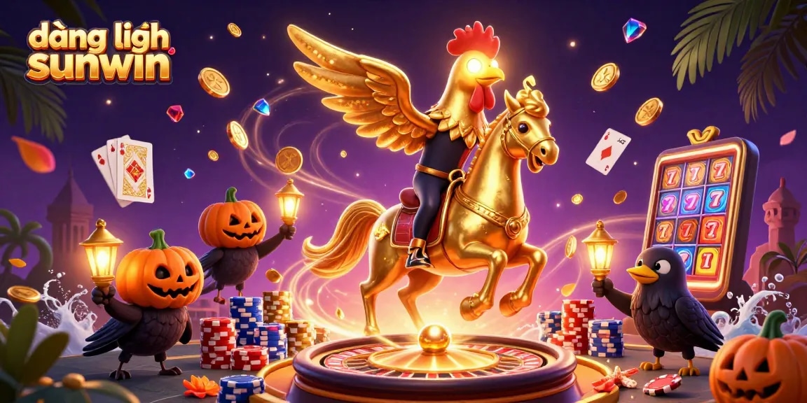 Experience the excitement of đăng nhập sunwin with a golden rooster in a vibrant casino scene.