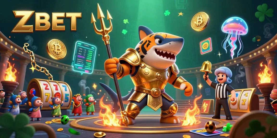 ZBET offers exciting online gambling experiences with vibrant characters and neon elements in a dynamic 3D scene.