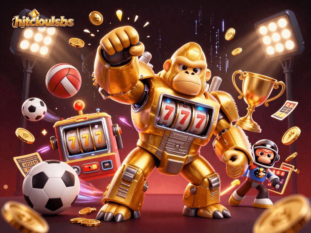 Engage in action at hitclubsbs with the golden gorilla mech and dynamic sports elements.