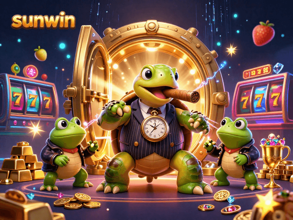 Engage in the dynamic casino scene featuring sunwin with characters and thrilling slot elements.