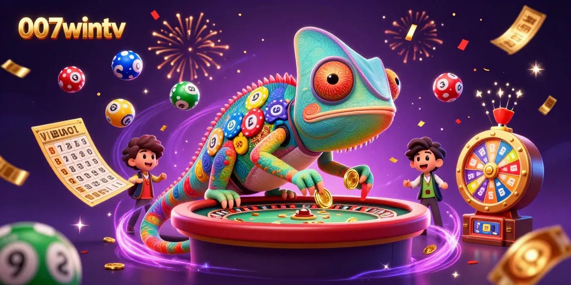 Experience thrilling gambling with 007wintv's vibrant chameleon casino scene, featuring colorful game elements.