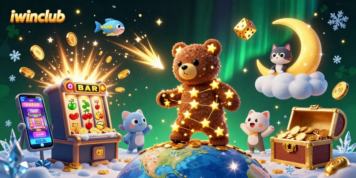 Win big at iwinclub with a thrilling 3D casino experience featuring a constellation bear and jackpot excitement.