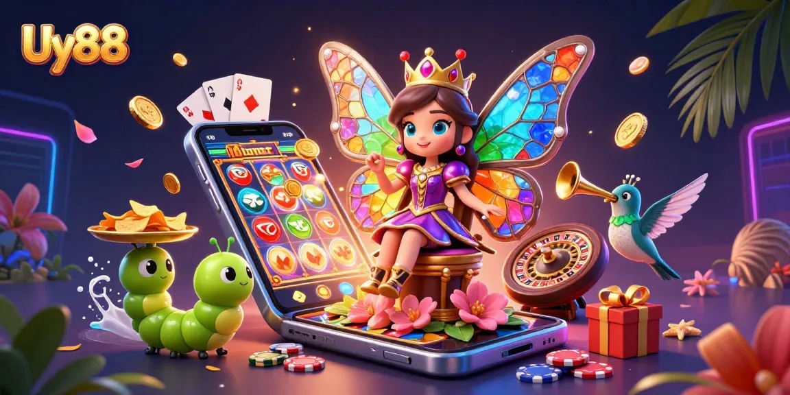 Engage with Uy88 by experiencing vibrant casino thrills, featuring lively characters and game elements.