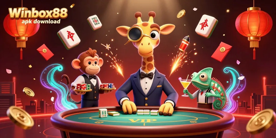 Join the exciting Winbox88 apk download experience with this vibrant casino-themed illustration.
