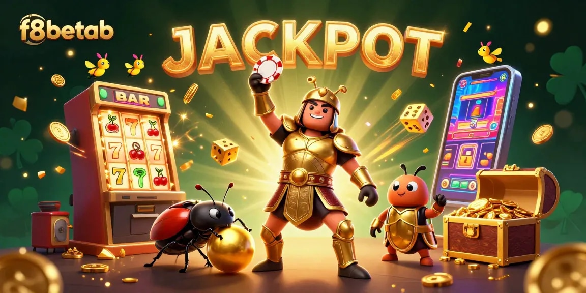 Experience the excitement of f8betab as you win with the glorious jackpot displayed by the hero beetles.
