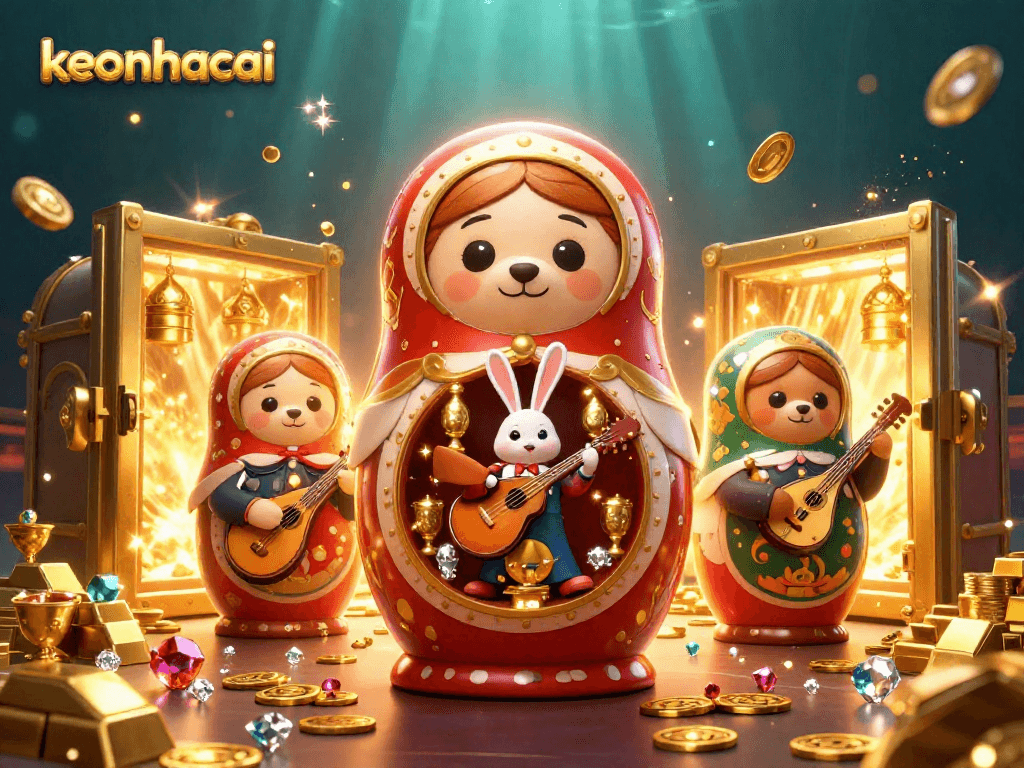 Engage with keonhacai in this vibrant casino-themed illustration featuring iconic Russian characters.