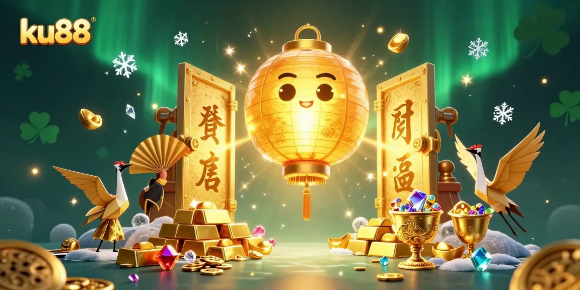 ku88 brings excitement and luck with dynamic 3D casino scene full of golden treasures and vibrant characters.