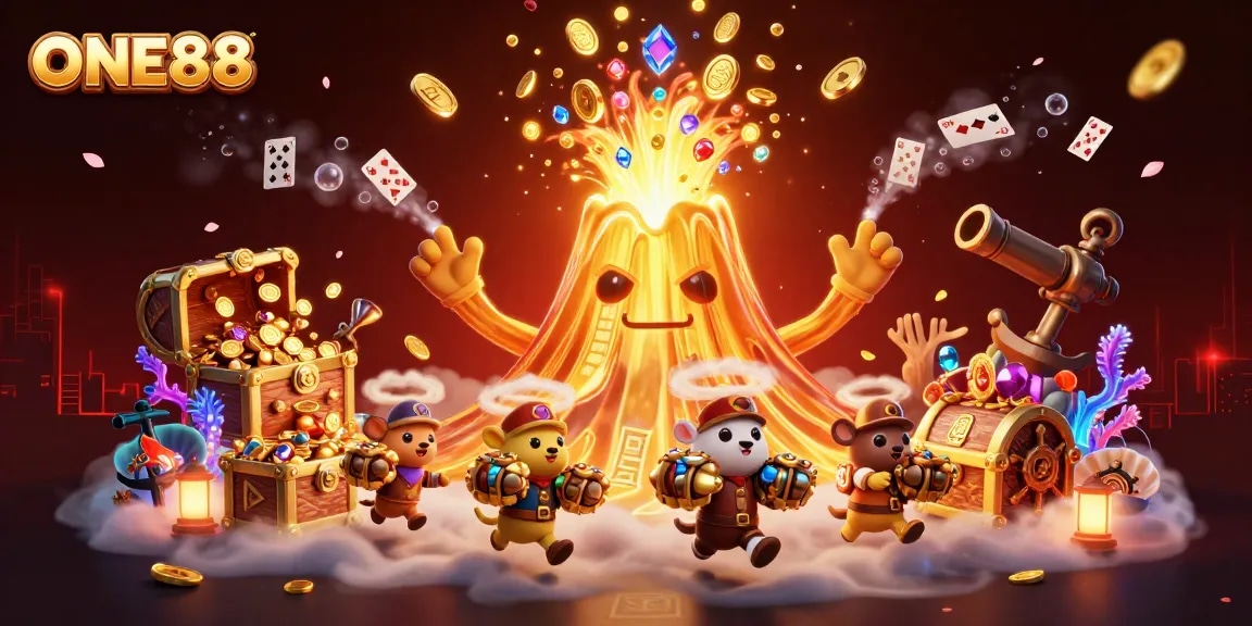 Experience exciting wins at ONE88 with a triumphant volcano and treasure-filled adventure.