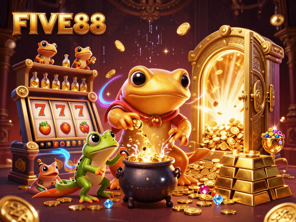 Experience the magic of FIVE88 slots with golden alchemists and treasure galore!
