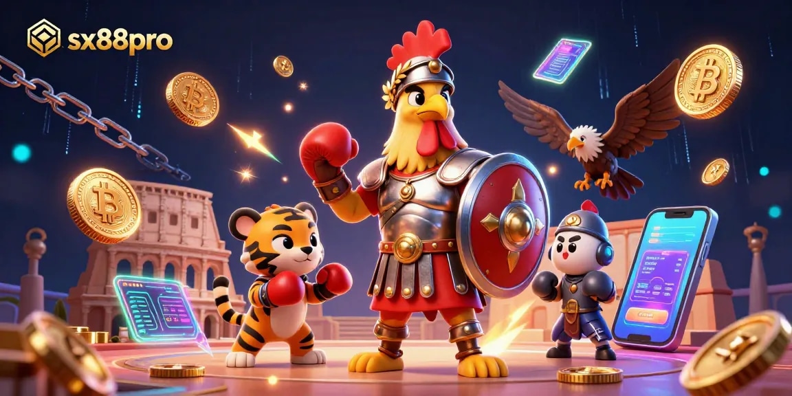 Experience thrilling action at sx88pro with our vibrant 3D gladiator and crypto-themed casino scene.
