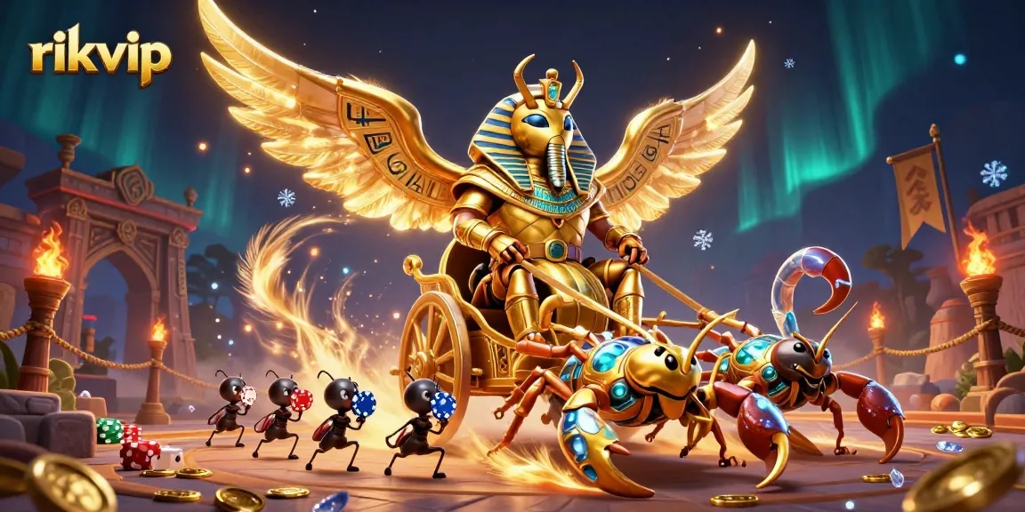 Experience the excitement of rikvip with a chaotic scene of gaming and mystical elements.