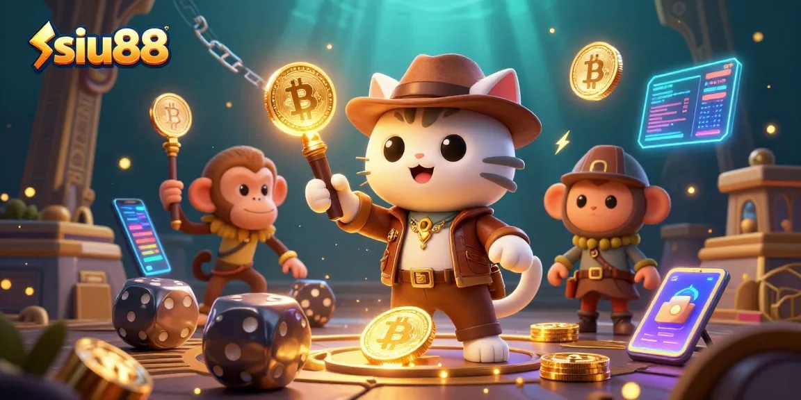 Siu88 fans embark on a thrilling quest for golden casino artifacts amid exciting crypto visuals.