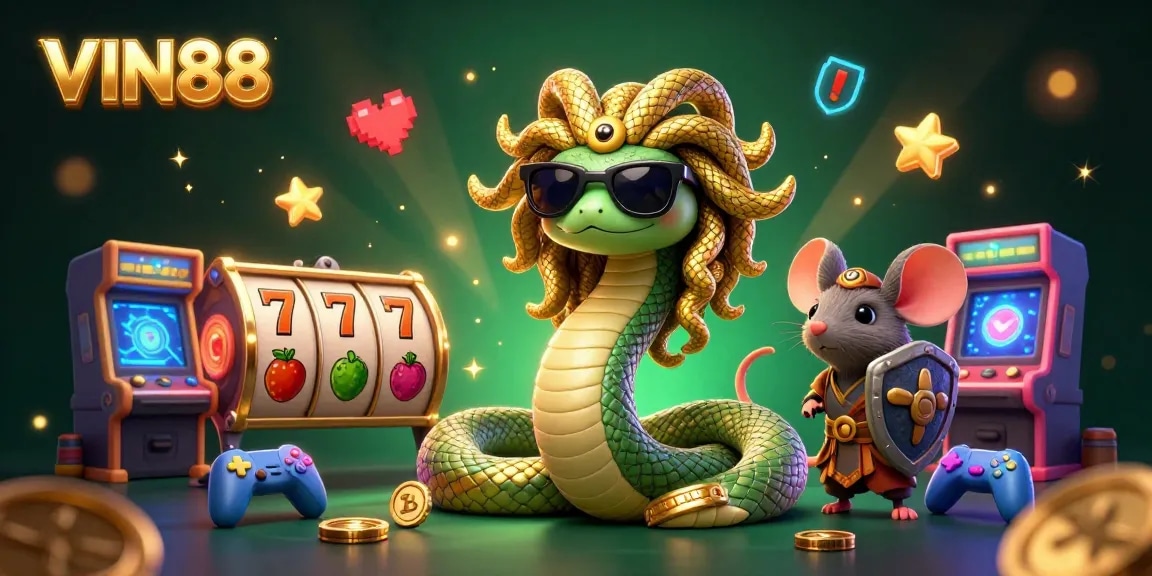 Spin the reels with VIN88: A vibrant 3D illustration capturing casino excitement.