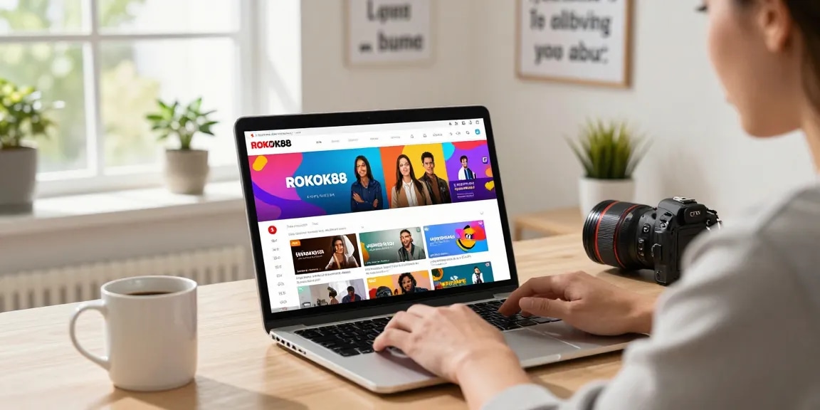 Engaging ROKOK88 digital experience in a modern home office showcasing vibrant episodes and user interaction.