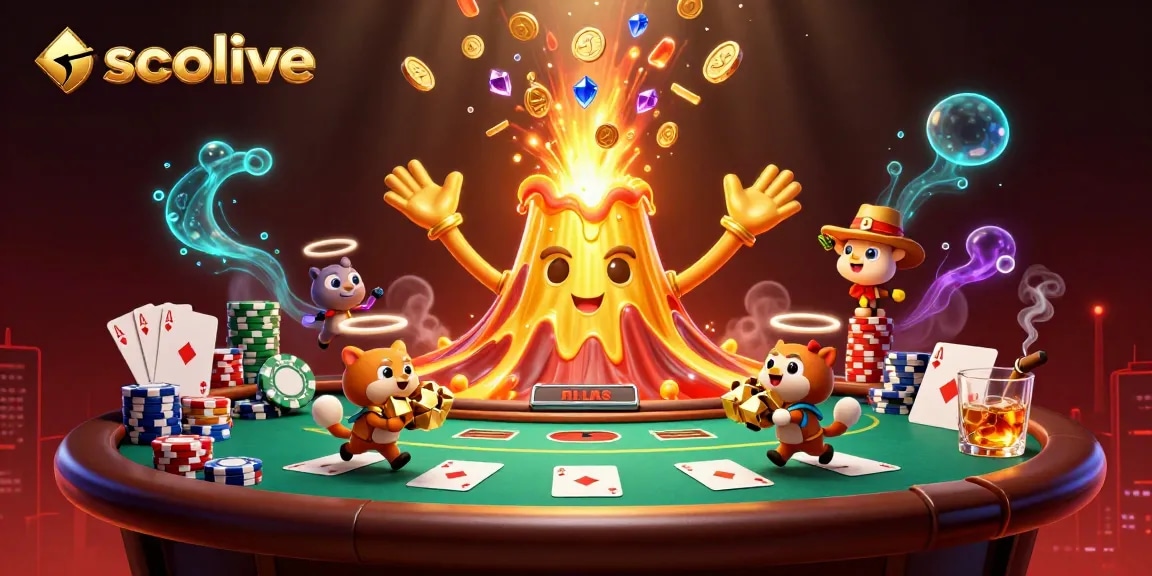 Socolive delivers thrilling casino excitement with a golden volcano erupting treasures.