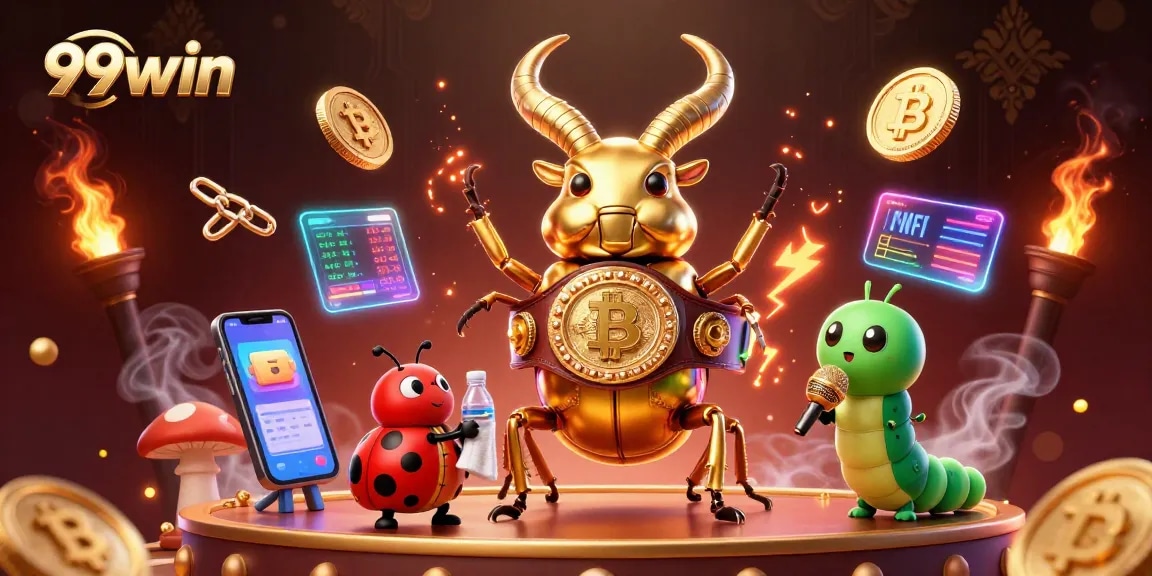Engage in exciting gaming with 99win's vibrant 3D casino showdown featuring dynamic crypto elements.