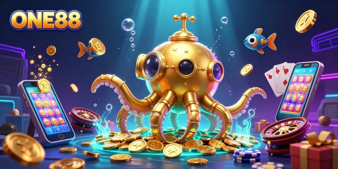 Experience thrilling gameplay with ONE88, showcasing an underwater casino adventure filled with vibrant game elements.