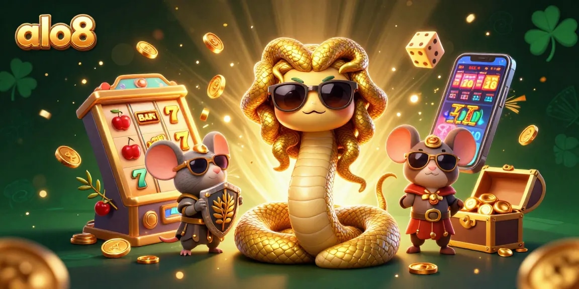 Experience the excitement of alo8 with a vibrant casino scene featuring games and golden rewards.
