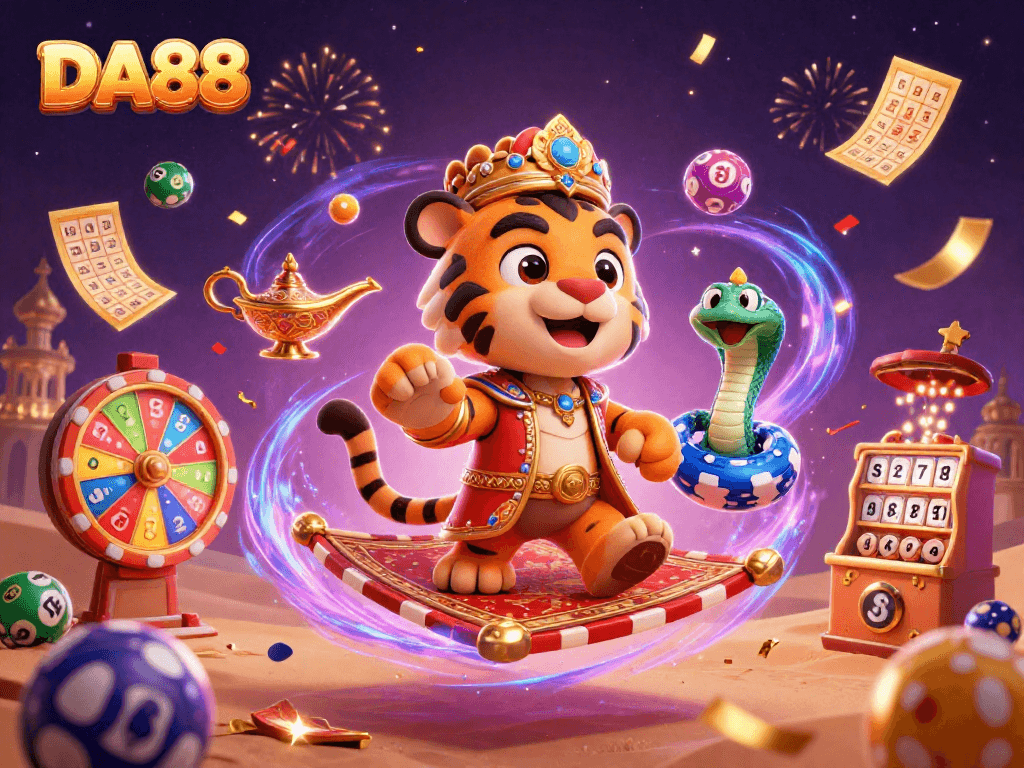 Join the action at DA88 with a thrilling lottery scene featuring vibrant game elements.