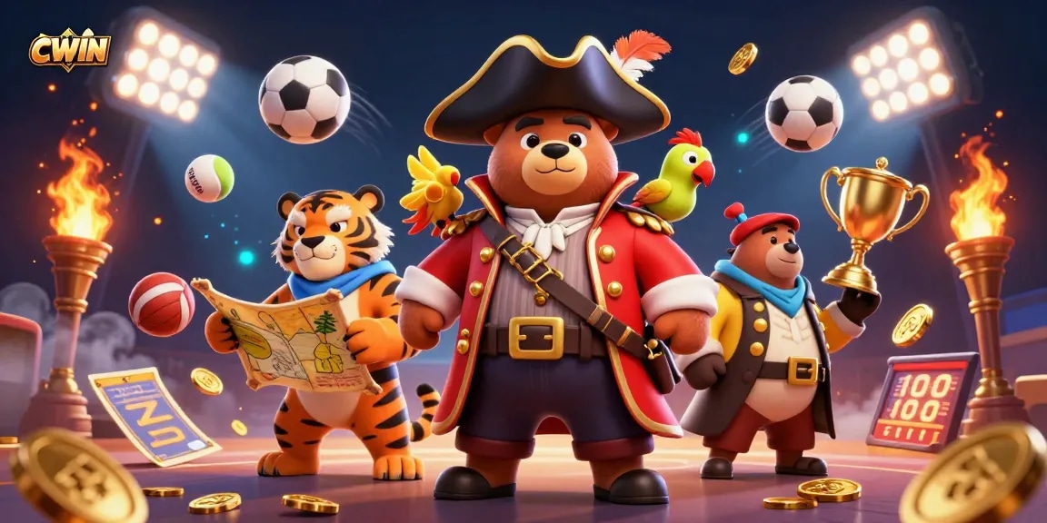 Bet on excitement with CWIN's vibrant casino world, featuring a pirate bear with golden accents.