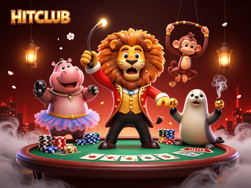 Experience thrilling gaming at HITCLUB with lively characters and festive casino elements.