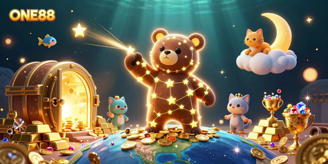 Engage with ONE88 for thrilling casino experiences and sparkling rewards in an animated scene.