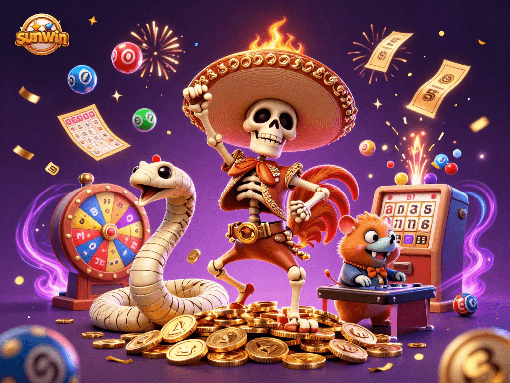 Join the fun and excitement with sunwin, featuring a dynamic cartoon casino scene of lively characters!