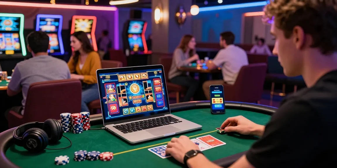Gamers enjoying non UK casinos with vibrant graphics and playful atmosphere.