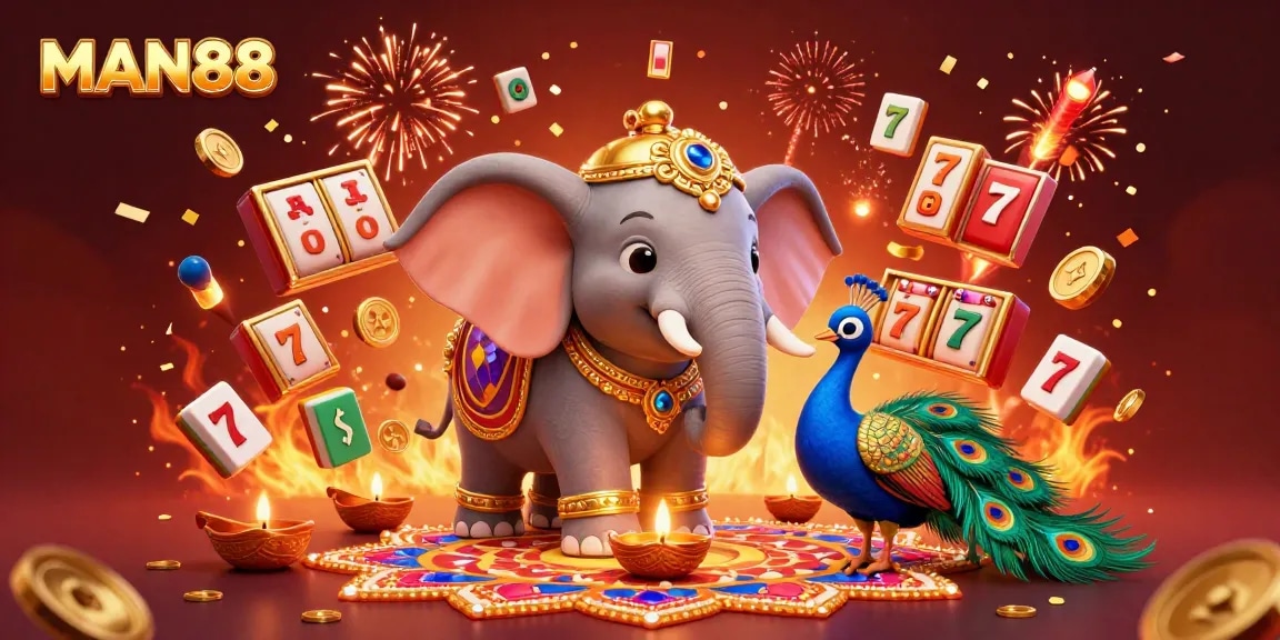 Engage with MAN88's vibrant 3D casino scene showcasing exciting slot reels and colorful elements for thrilling gaming.