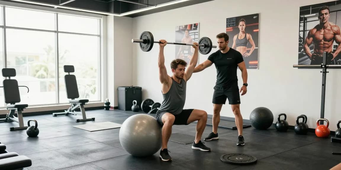 Engaging workout scene at Steroide Boutique fitness training, showcasing an athlete lifting weights with a trainer.
