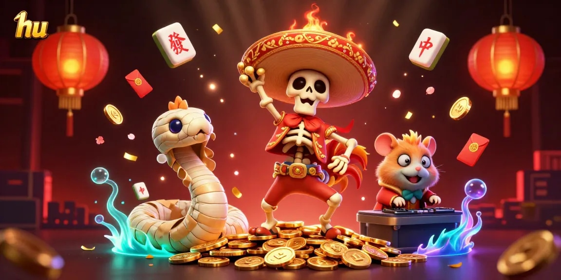 hu gambling fun with a disco party of characters celebrating on golden coins