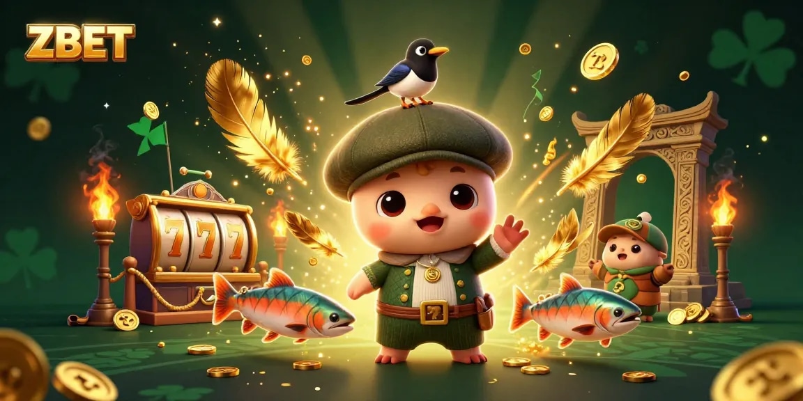 Bet with ZBET in a vibrant scene featuring cartoon baby Nessie, gold coins, and slot games elements.