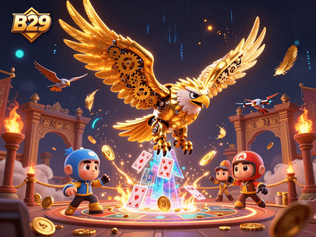 B29 offers an exhilarating online casino experience with a cybernetic eagle and vibrant holographic cards while providing thrilling betting action.
