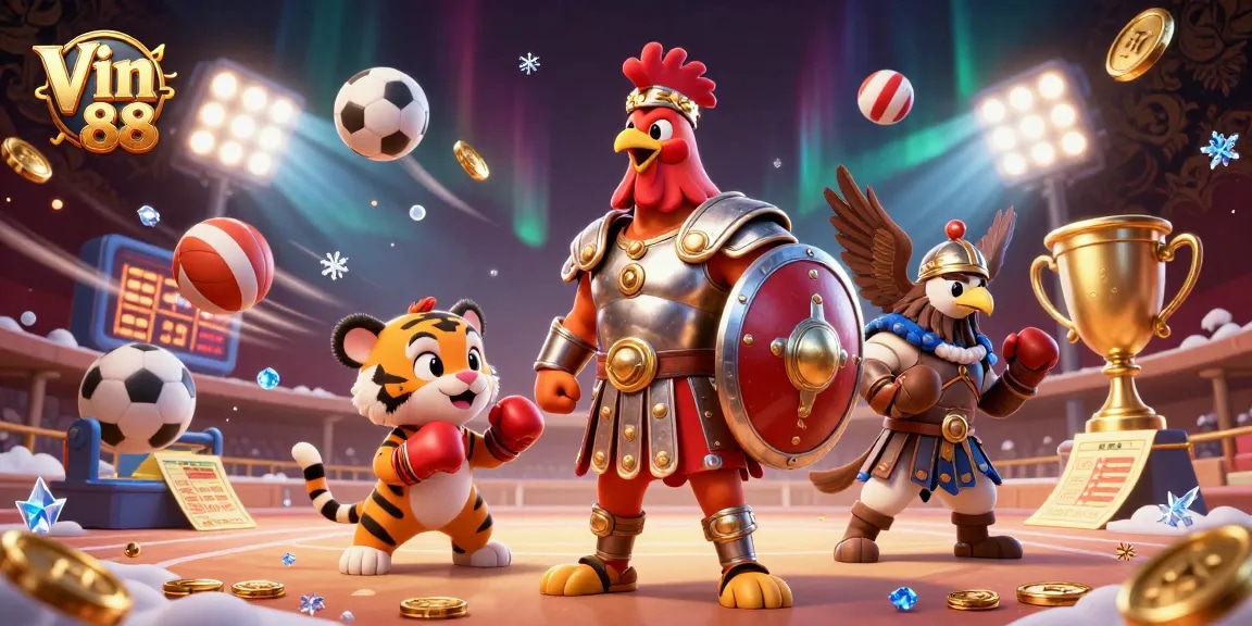 Engage with thrilling betting action featuring Vin 88's dynamic sports arena scene.