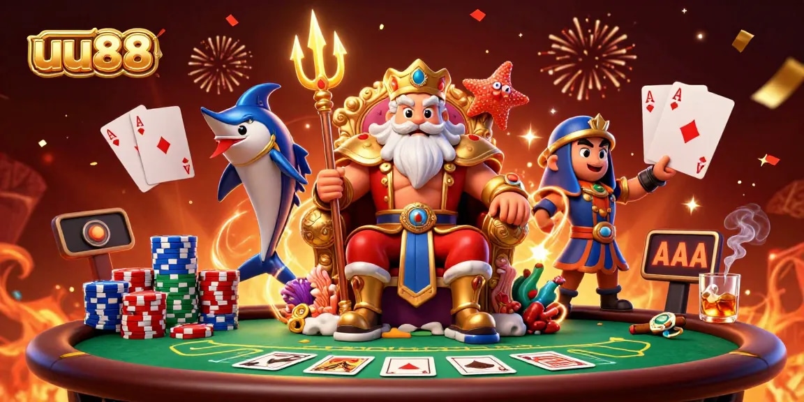 Experience exhilarating gameplay at uu88 with Neptune and vibrant poker elements in a captivating casino scene.