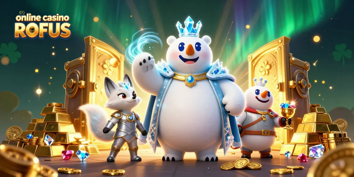 Experience thrilling gameplay at online casino uden ROFUS with the ice king and snow fox amidst treasures.