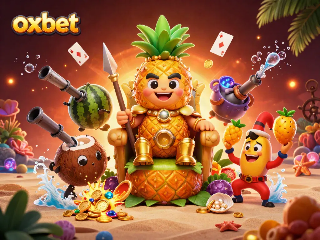 Engage with OXBET's vibrant casino world featuring colorful characters and treasure elements.