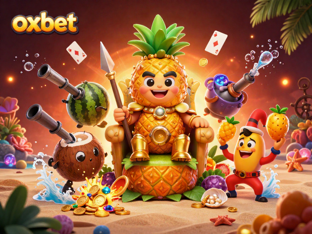 Engage with OXBET's vibrant casino world featuring colorful characters and treasure elements.