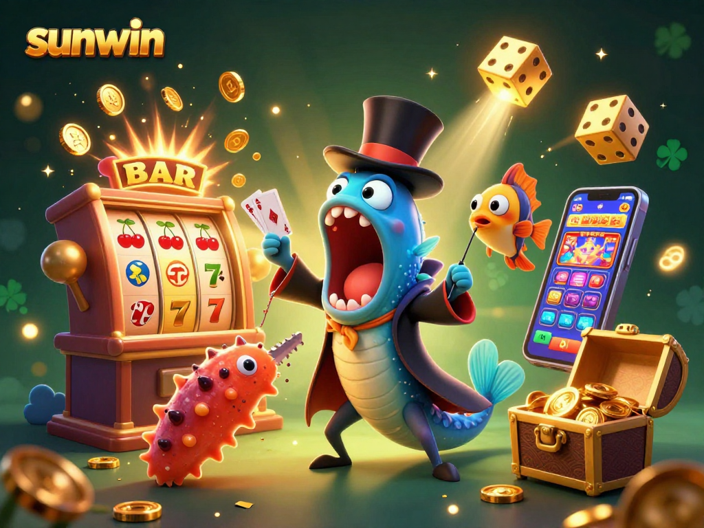 Experience the magic of sunwin with our vibrant 3D illustration featuring dazzling casino elements.