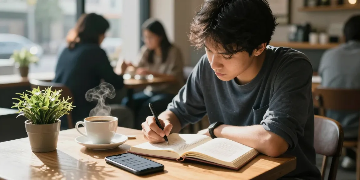 Youth reflecting on life challenges with a cup of coffee at rokok88 cafe, capturing authentic moments of introspection.