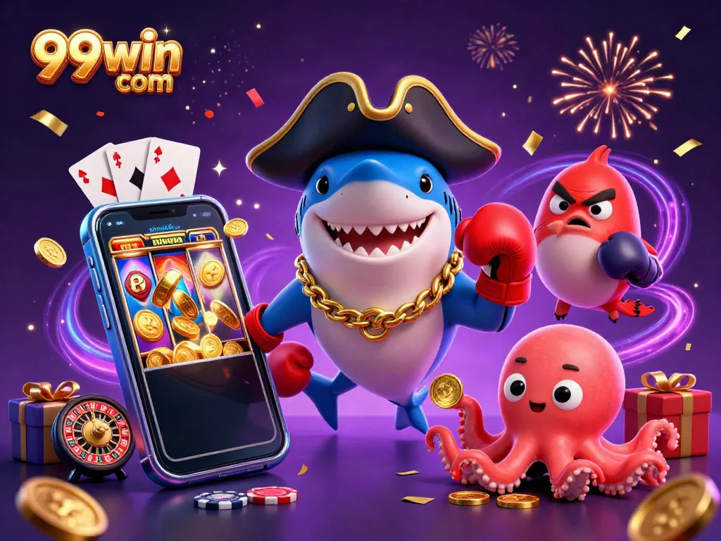 Engagingly showcase vibrant 99win com casino scene featuring characters and rewarding gaming elements.