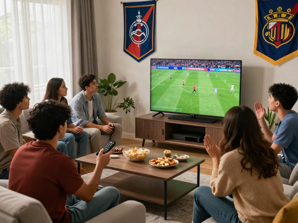 Excited viewers enjoying cà khại tv sports streaming in high-definition during a big match.