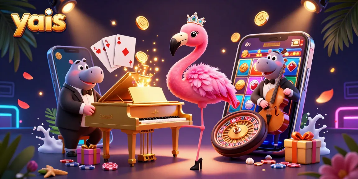 Experience the vibrant casino atmosphere at yais with lively characters and exciting game action.