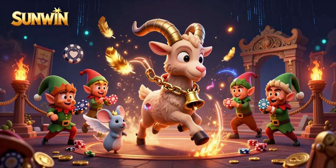 SUNWIN offers a thrilling casino experience with engaging characters in a vibrant, animated illustration.