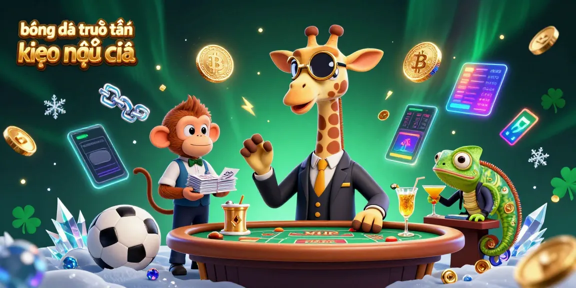This lively illustration showcases bóng đá trực tuyến kèo nhà cái with a high-roller giraffe at a sports betting table, emphasizing excitement in gambling.