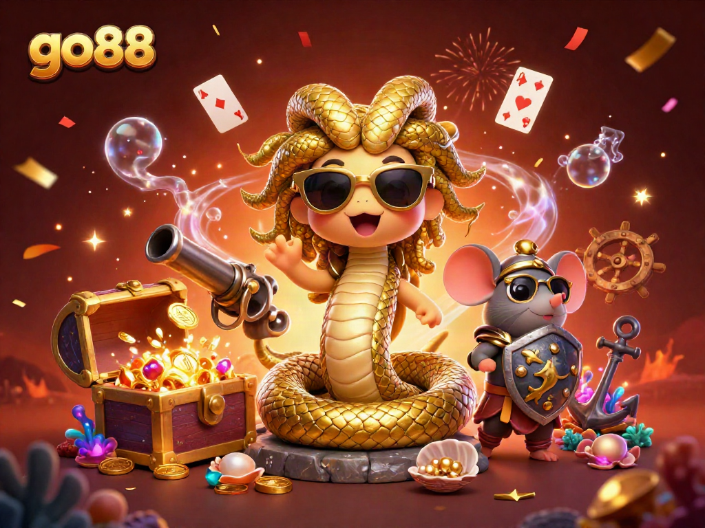 Experience fun casino adventures with go88 featuring Medusa and a warrior mouse amid treasure