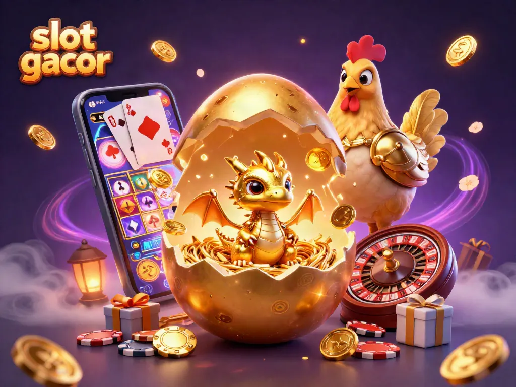 Experience the thrill of slot gacor with a vivid scene of golden dragons and dynamic gaming elements.